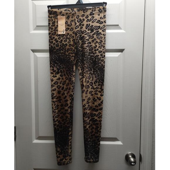 Miego Size Medium/Large Leopard Animal Print Brown Fleece Thermo Leggings NWT - Picture 1 of 8